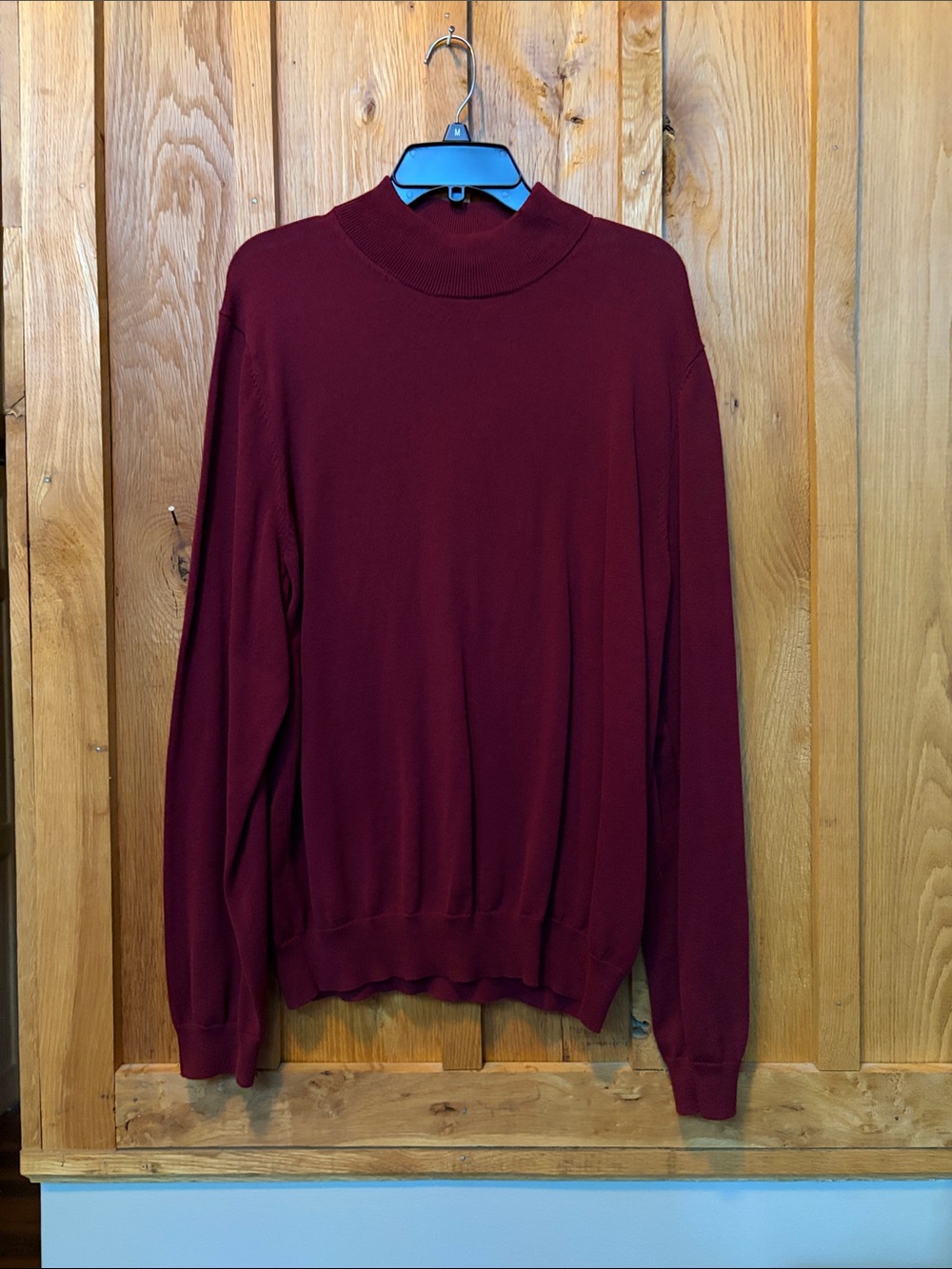 Jos. A. Bank Mock Neck 100% Pima Cotton Knit Preppy Sweater, XXL, Deep Burgundy